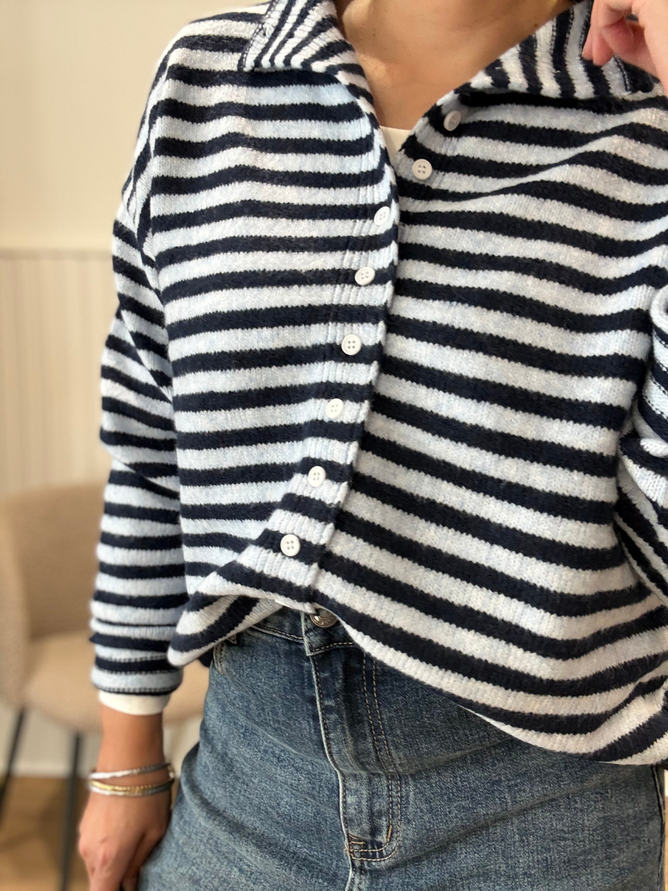 Gilet rayé bleu et marine boutonné Jubylee