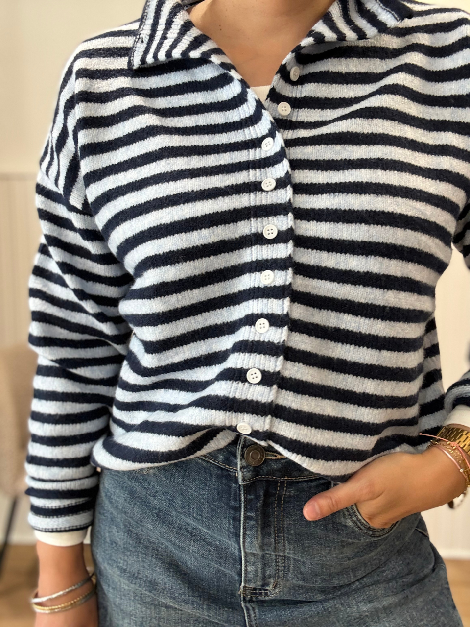 Gilet rayé bleu et marine boutonné Jubylee
