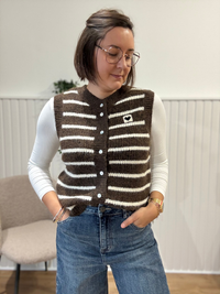 Gilet sans manches rayé marron et blanc Jubylee