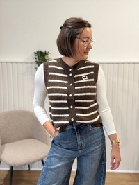 Gilet sans manches rayé marron et blanc Jubylee