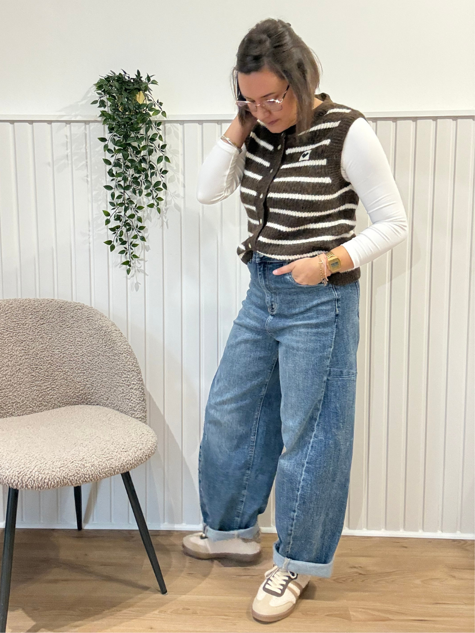 Gilet sans manches rayé marron et blanc Jubylee