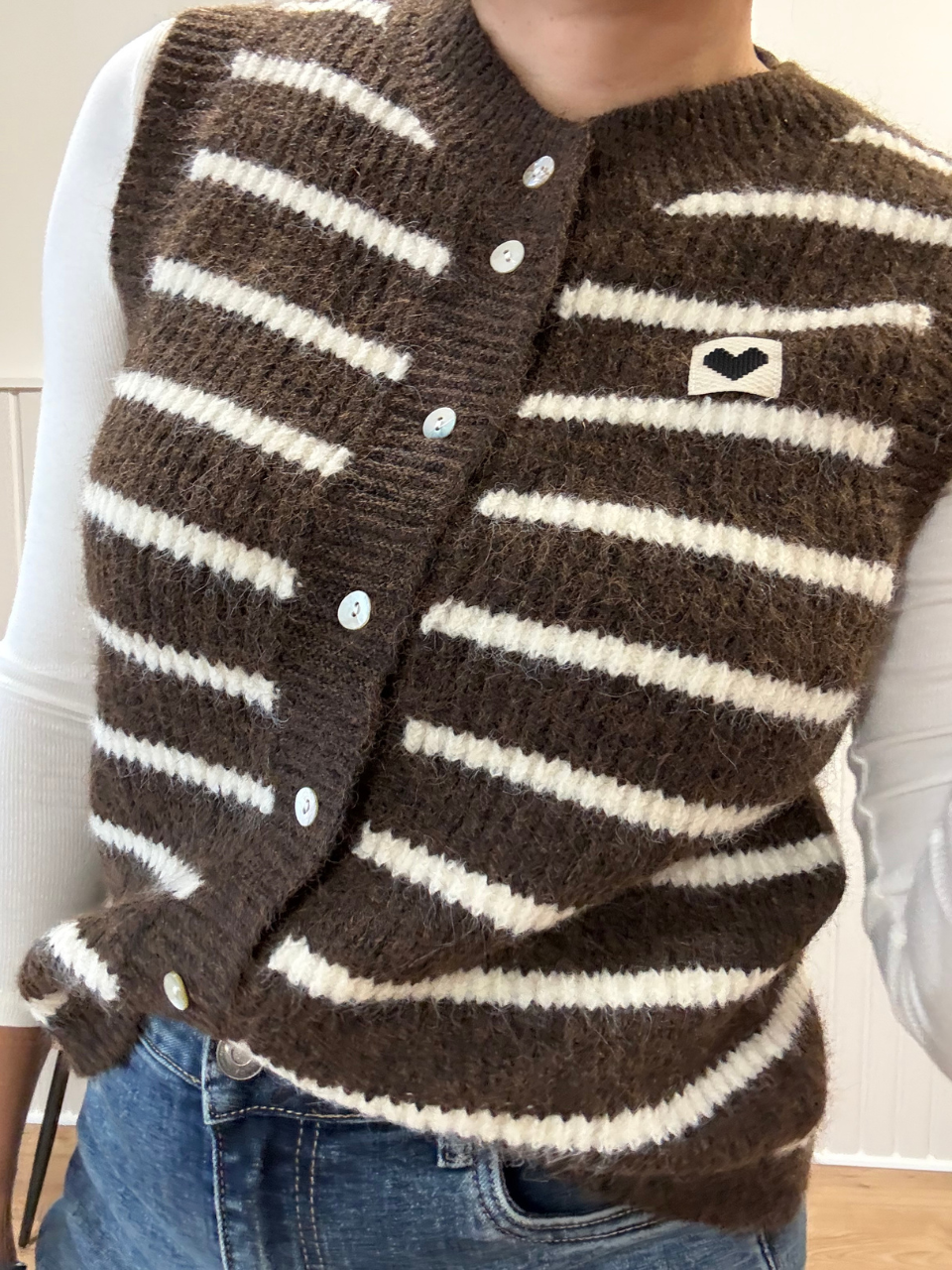 Gilet sans manches rayé marron et blanc Jubylee