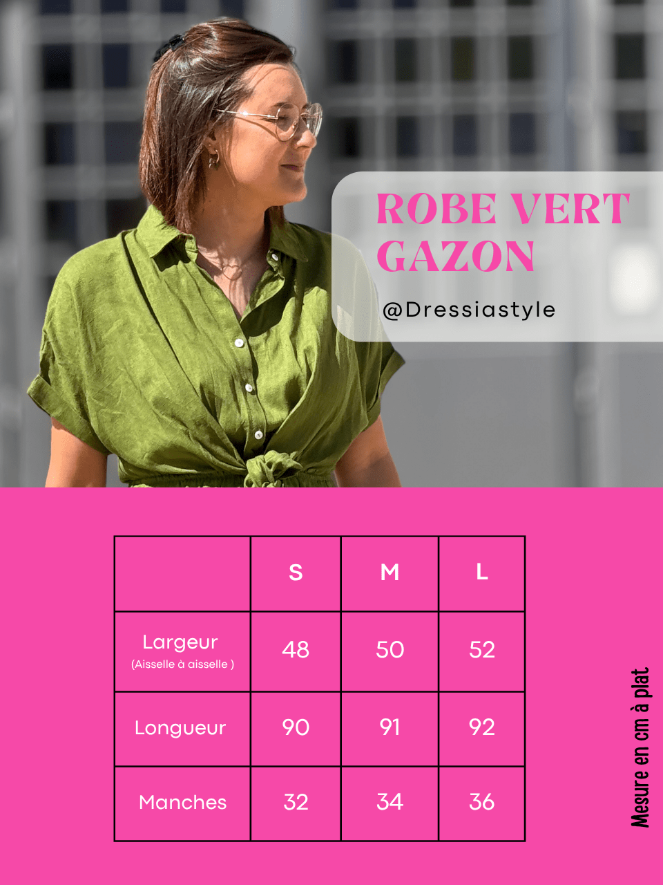 Robe courte verte gazon en coton & lin