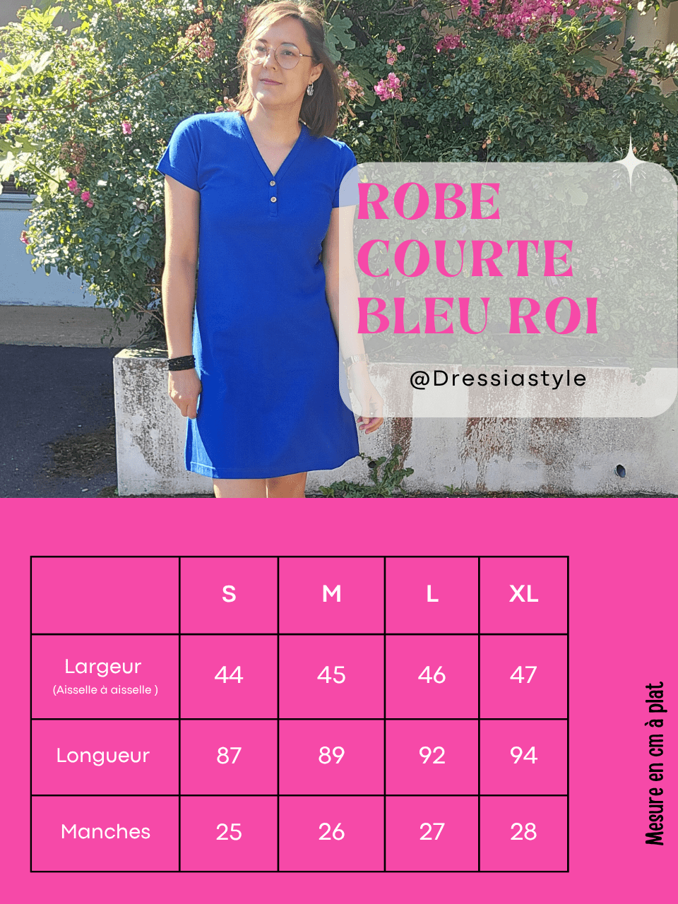 Robe courte bleu roi en coton piqué – Love By MD
