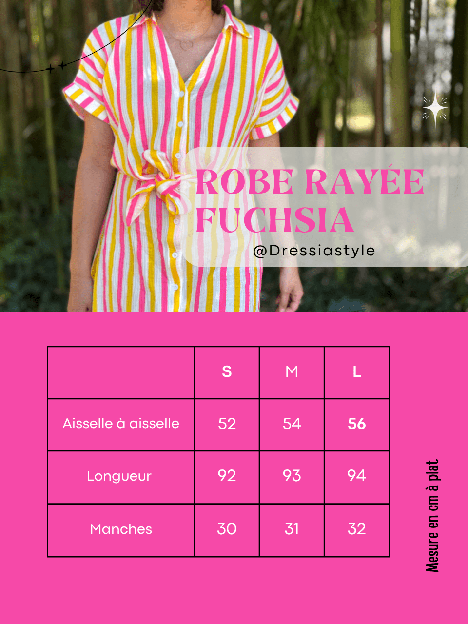 Robe courte en gaze de coton rayée – Rose & jaune vitaminé