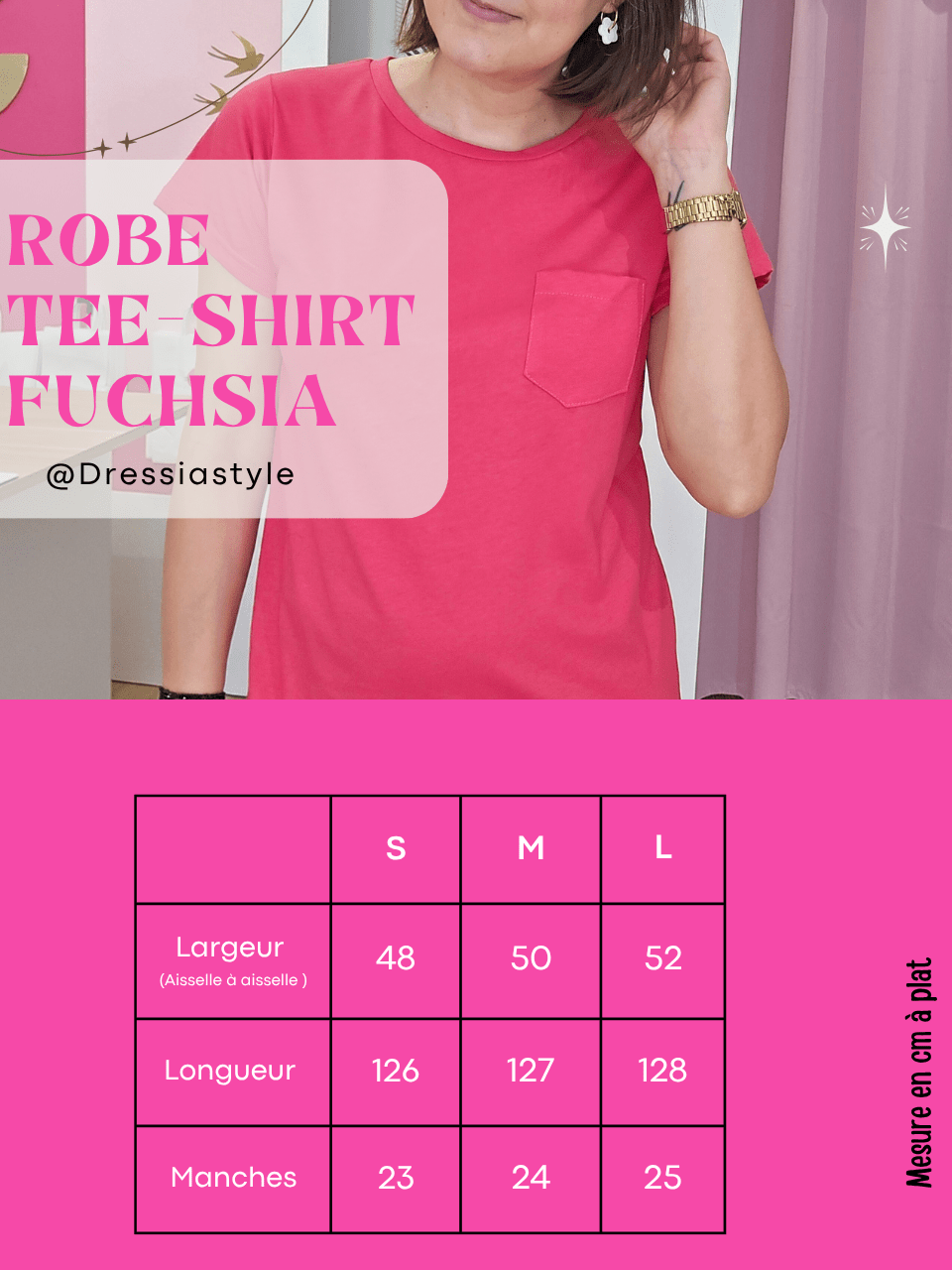 Robe tee-shirt longue fuchsia