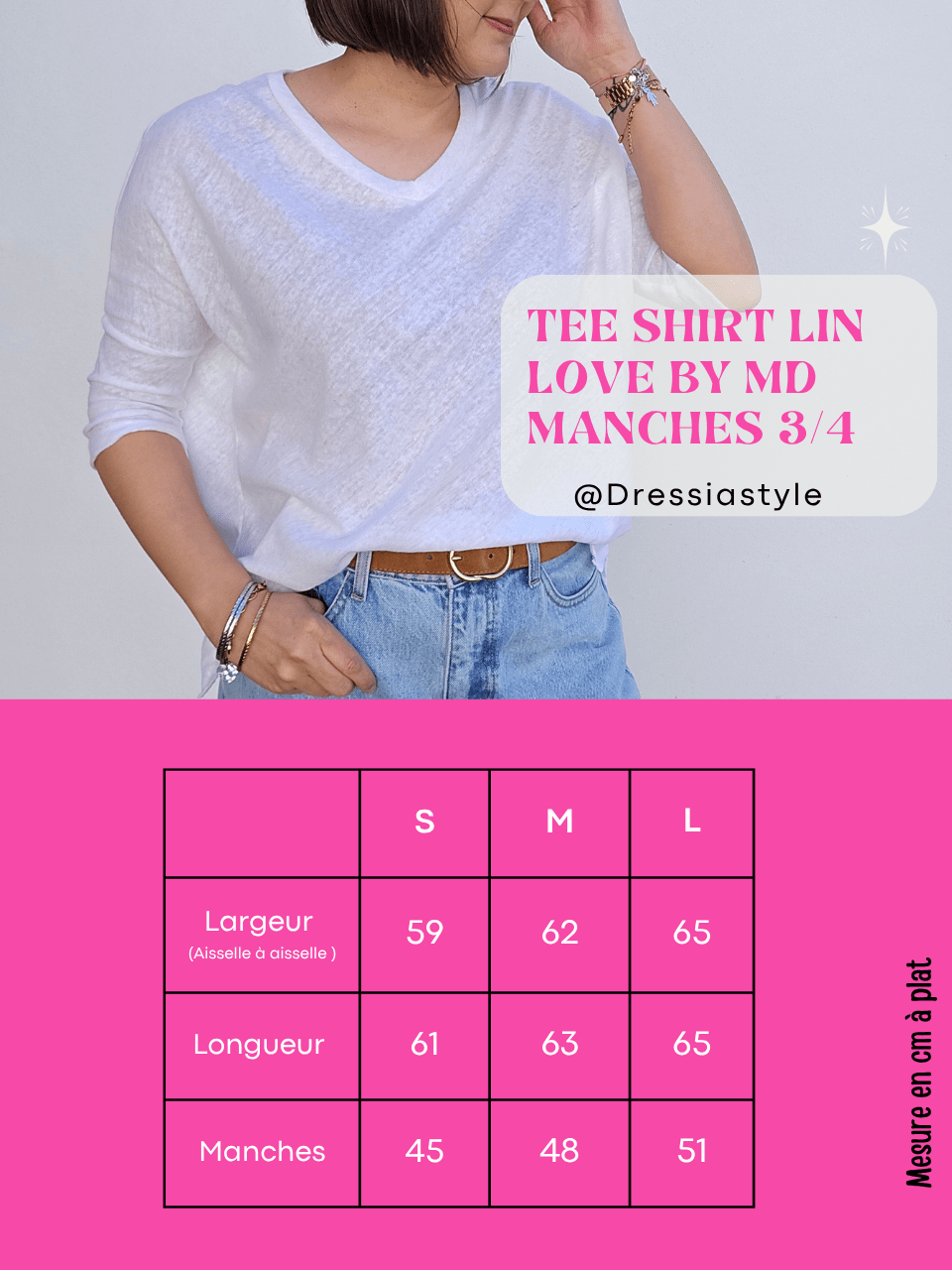 Tee-shirt femme lin manches 3/4 col V – Love by MD