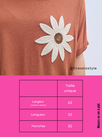 Tee shirt lin fleur crochet 