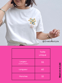 Tee-shirt blanc imprimé bouquet de tournesols – taille unique