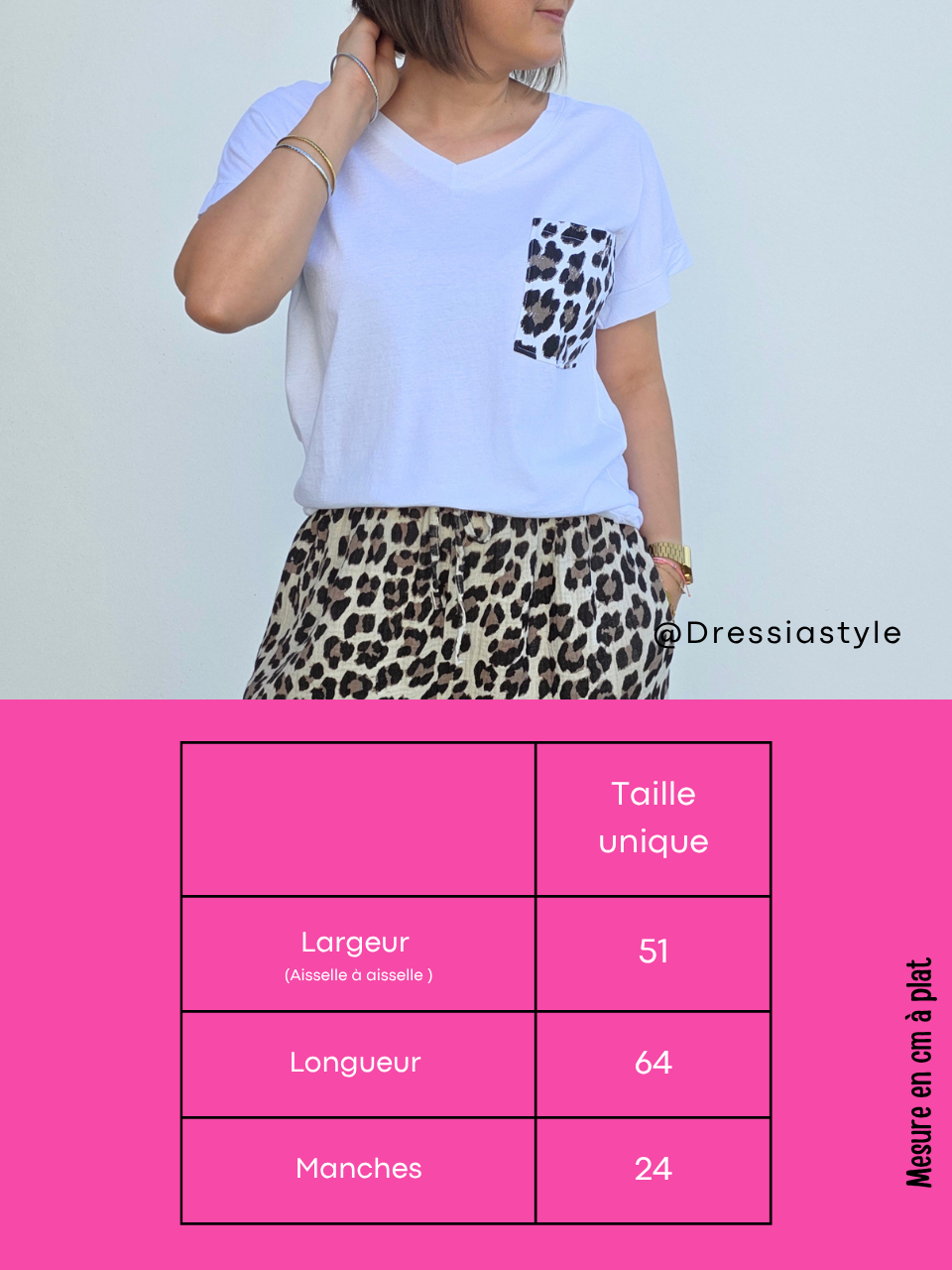 Tee-shirt blanc femme avec poche poitrine léopard