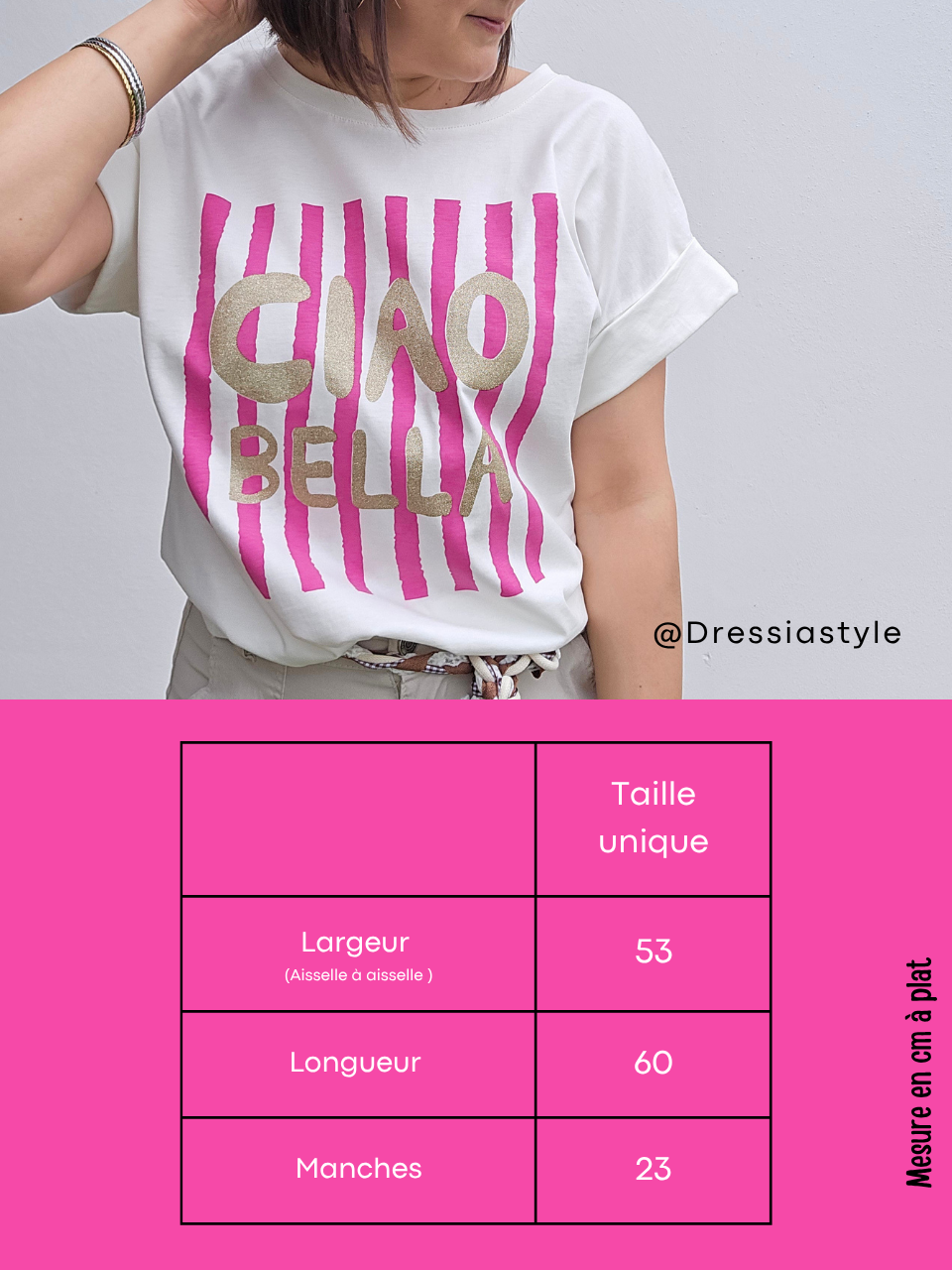 Tee-shirt Ciao Bella – rayures fuchsia ou camel