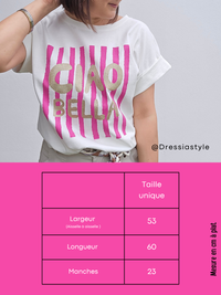 Tee-shirt Ciao Bella – rayures fuchsia ou camel