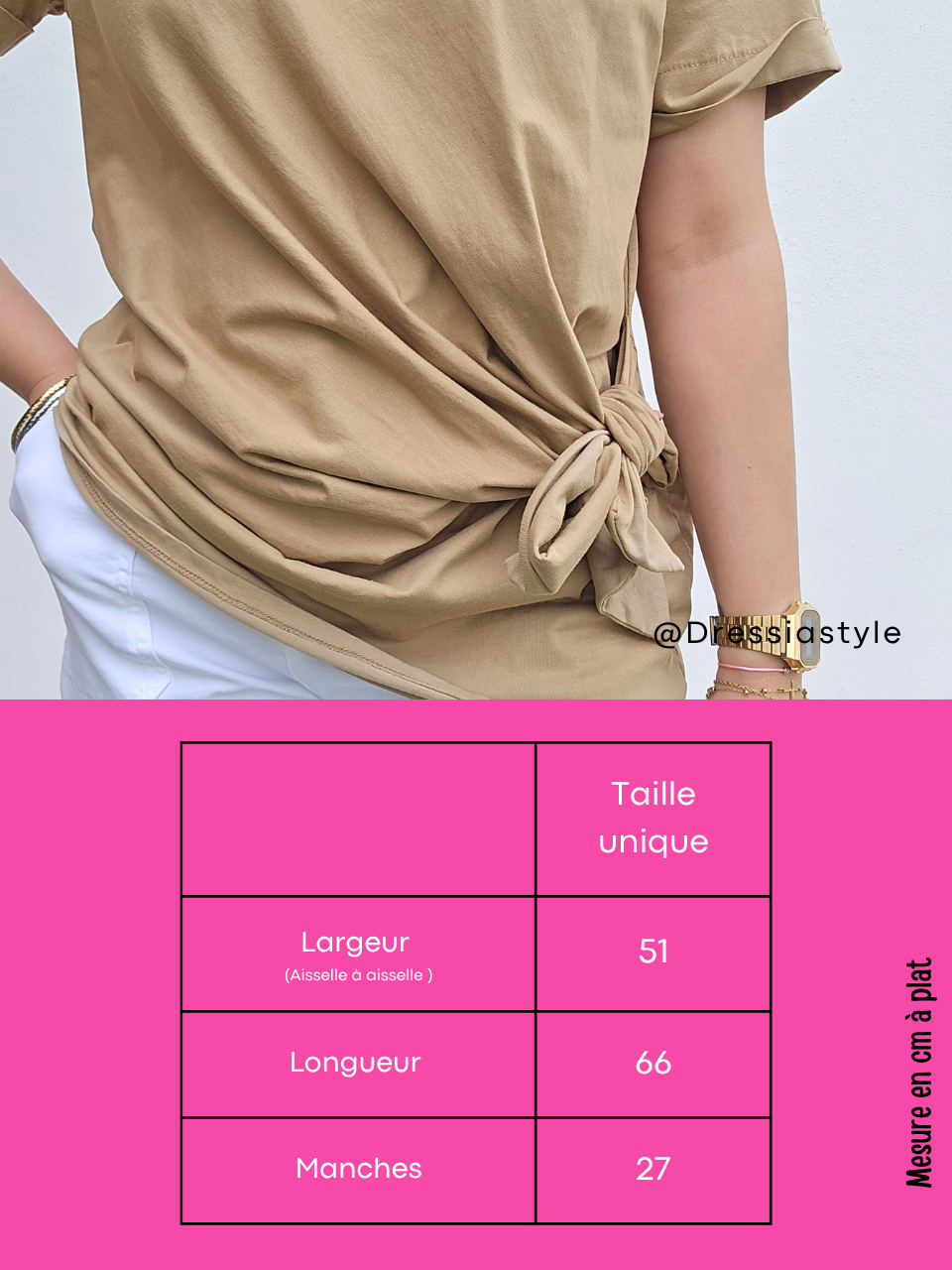 Tee-shirt nœud latéral – camel ou blanc