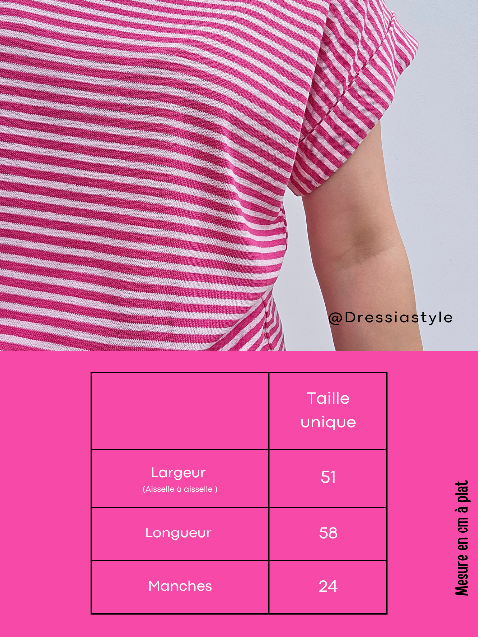 Tee-shirt rayé rose et fuchsia – aspect lin