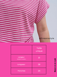 Tee-shirt rayé rose et fuchsia – aspect lin