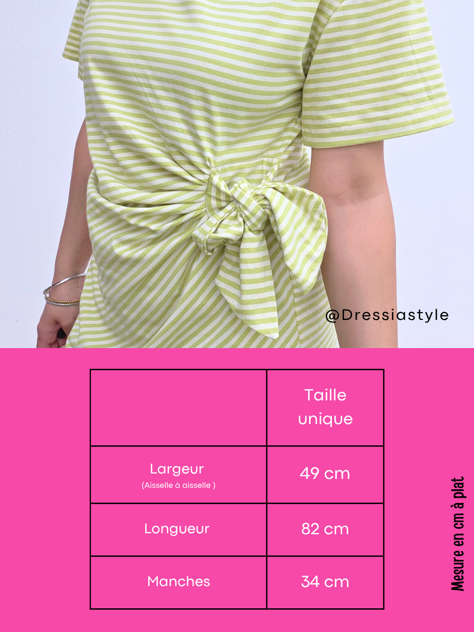 Robe tee-shirt rayée verte asymétrique à nouer