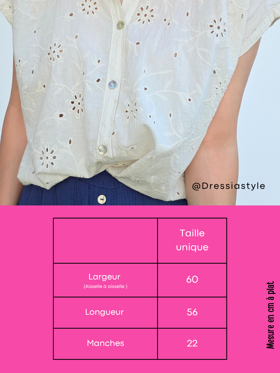 Blouse femme en broderie anglaise 100 % coton