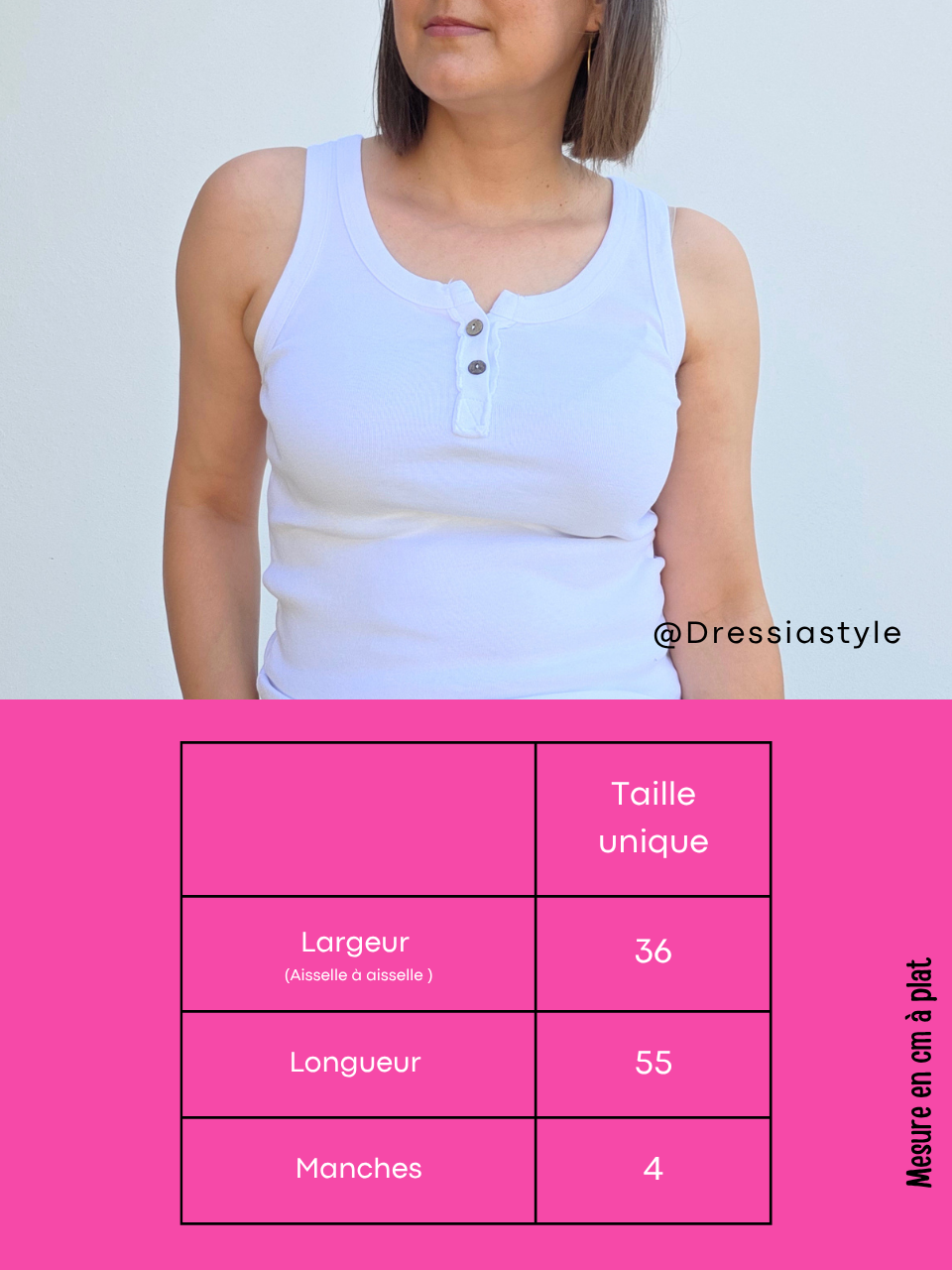 Débardeur en coton à boutons – Différents coloris – Taille unique 36 à 40