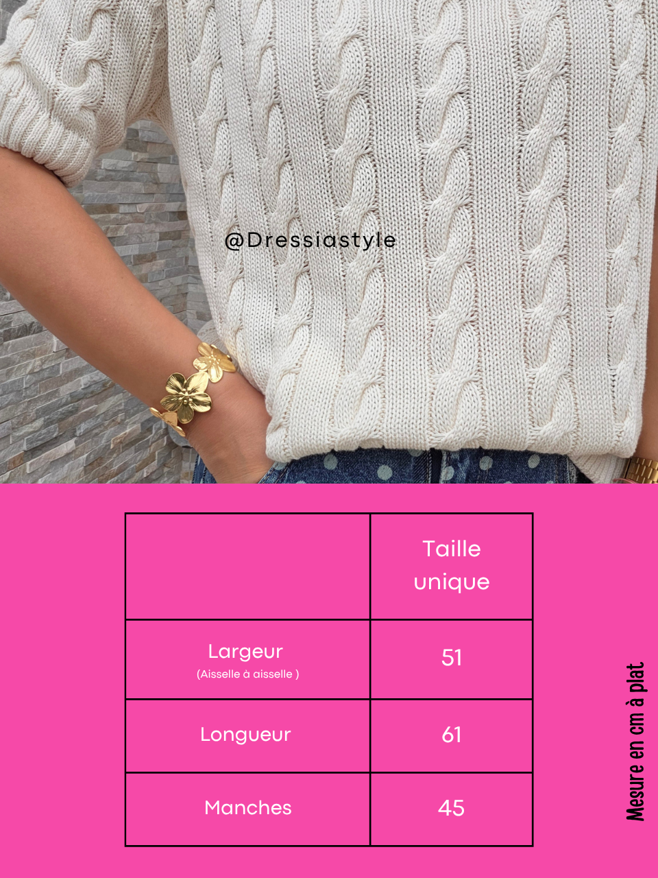 Pull femme écru en maille torsadée 100% coton