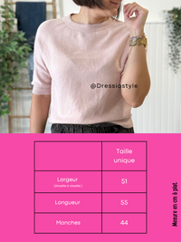 Pull manches courtes rose pâle femme taille unique