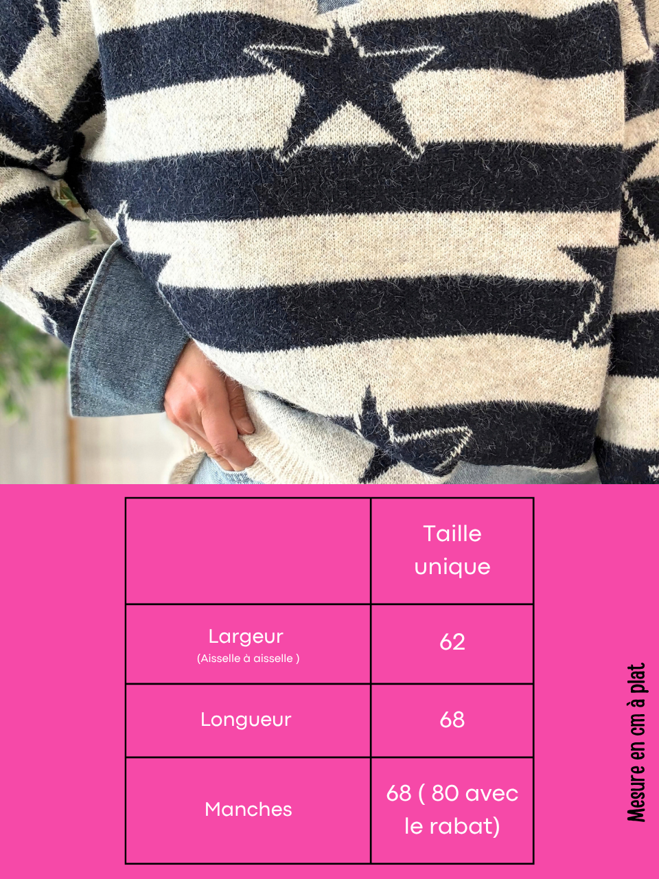 Pull rayé femme étoile avec col et revers en denim