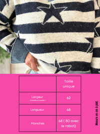 Pull rayé femme étoile avec col et revers en denim