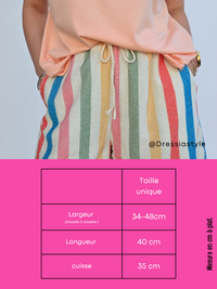 Short femme en éponge rayée multicolore