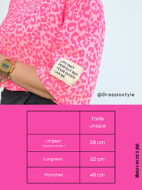 Tee-shirt léopard rose fluo oversize - Taille unique