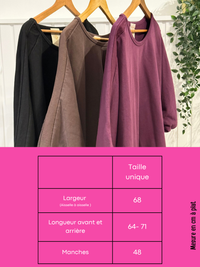 Sweat manches 3/4 femme oversize en coton – Taille unique