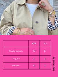 Trench court femme beige oversize à revers carreaux