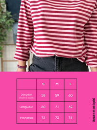 Tee-shirt manches longues rayé bordeaux et rose femme