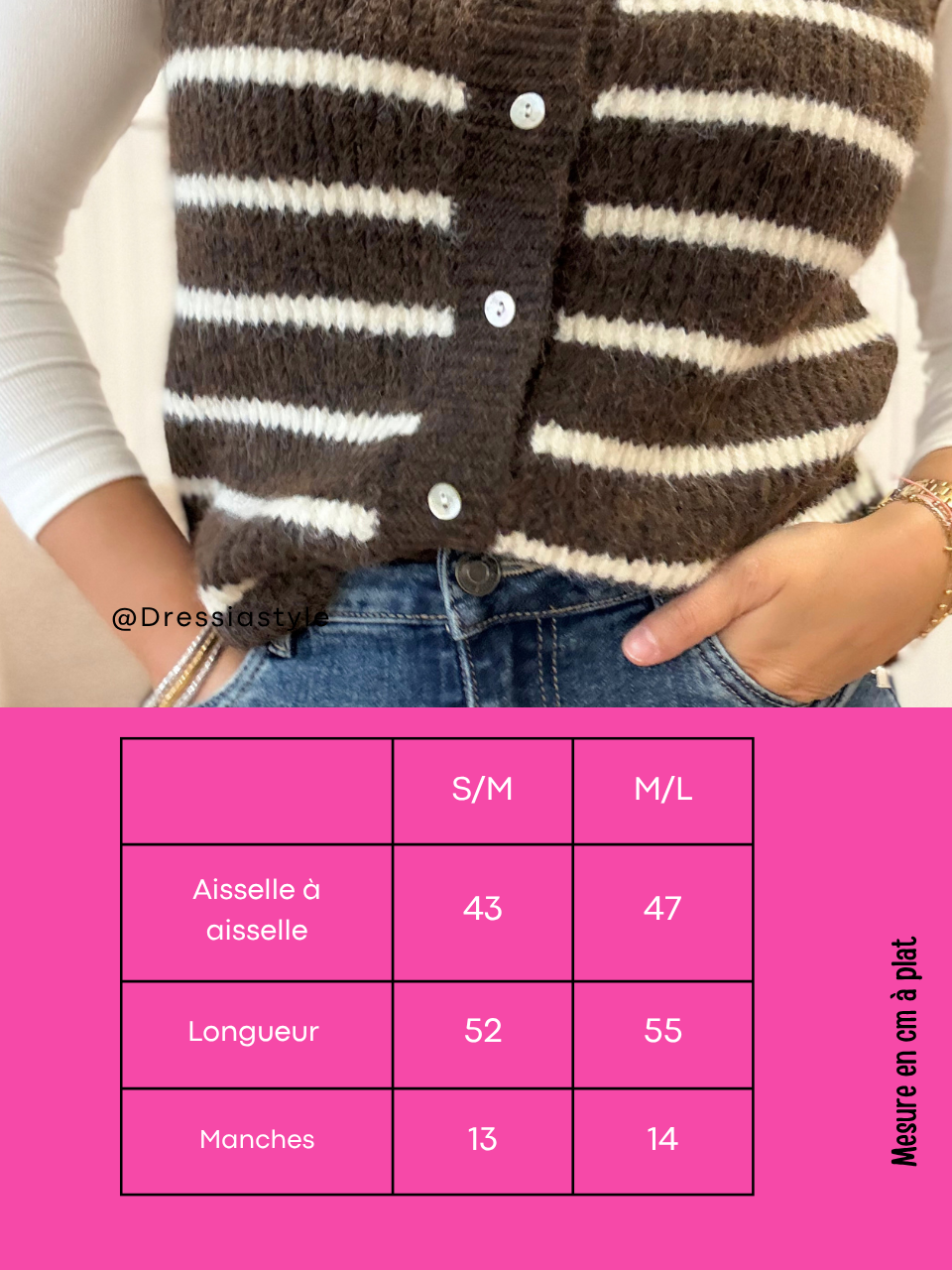 Gilet sans manches rayé marron et blanc Jubylee