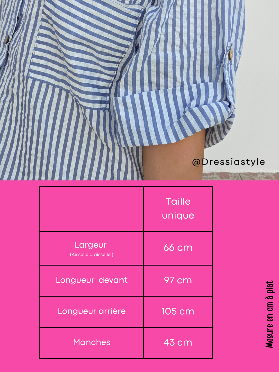 Robe chemise rayée en voile de coton femme – Taille unique 36 à 42