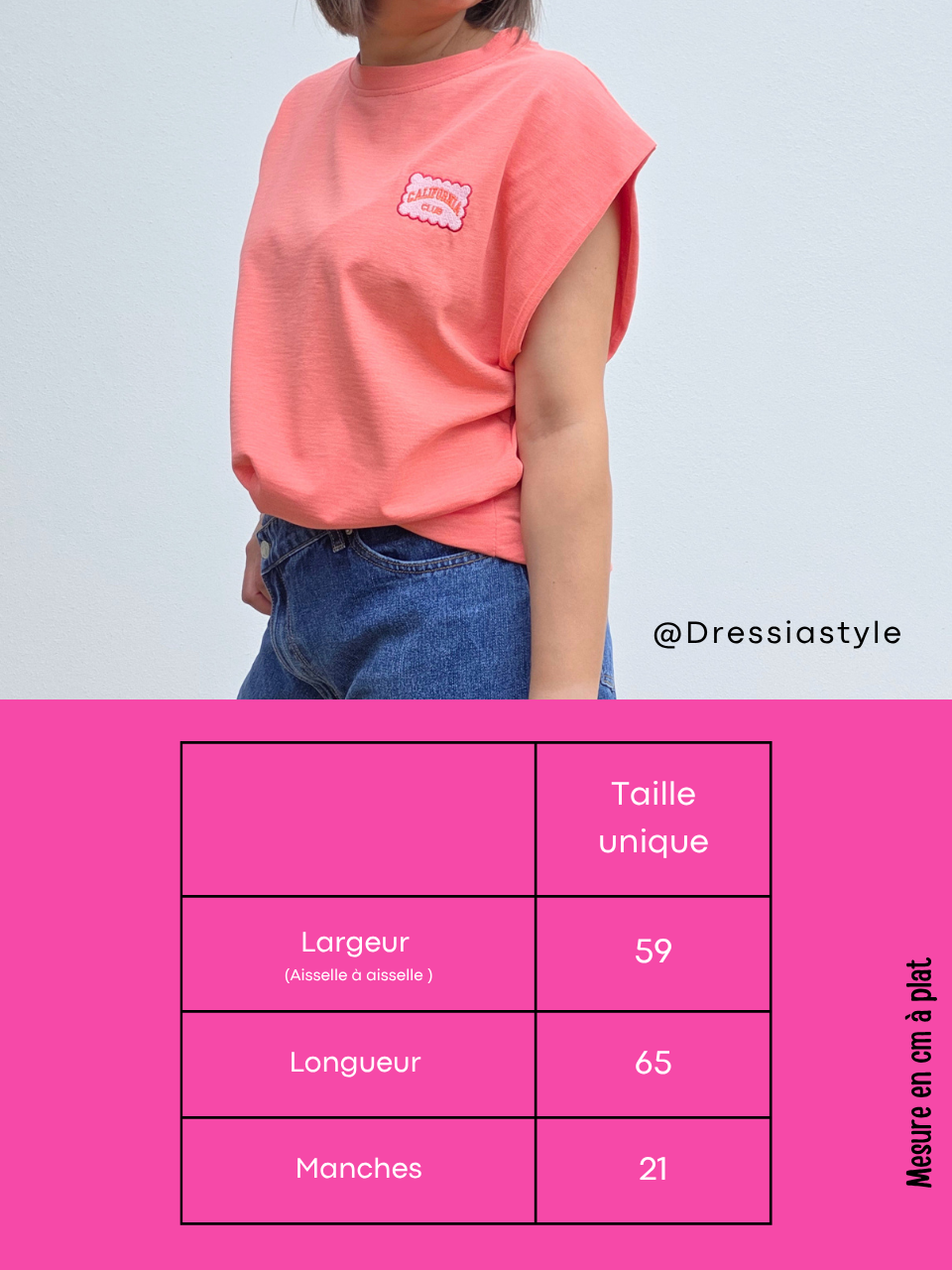 Tee-shirt corail femme en coton avec écusson – Taille unique 36 à 42