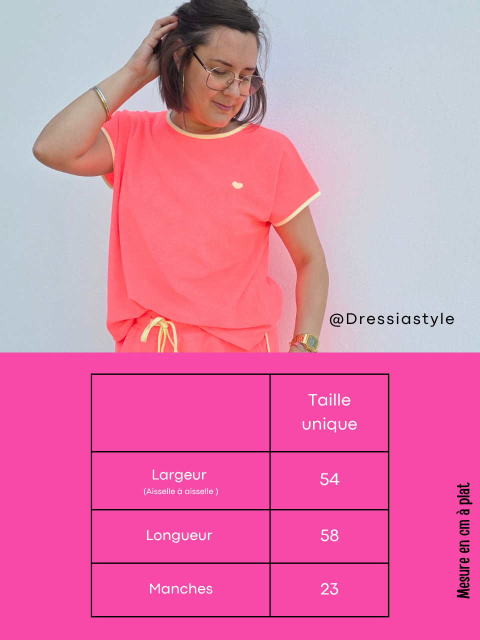 Tee-shirt éponge corail à cœur jaune – Taille unique 36 à 42