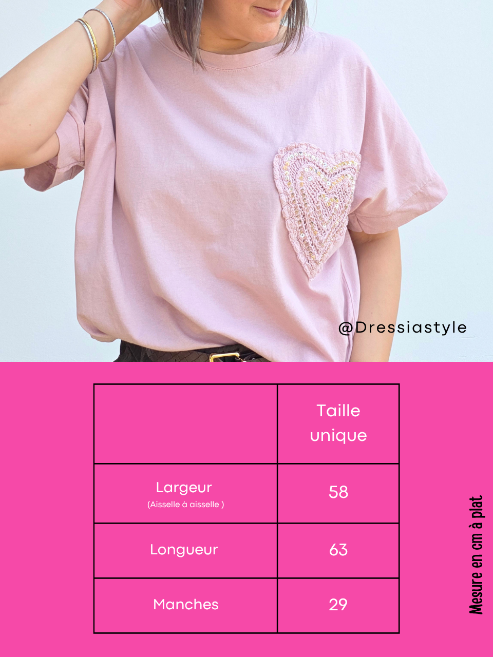 Tee-shirt en coton avec cœur brodé et strass – Taille unique