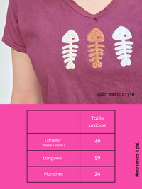 Tee-shirt femme bordeaux sardines laine bouclée – Taille unique