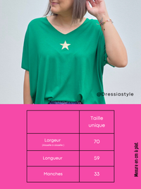 Tee-shirt oversize vert femme en viscose avec étoile dorée – Taille unique 36-44