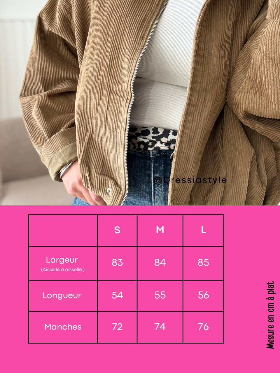 Bomber en velours côtelé taupe doublé