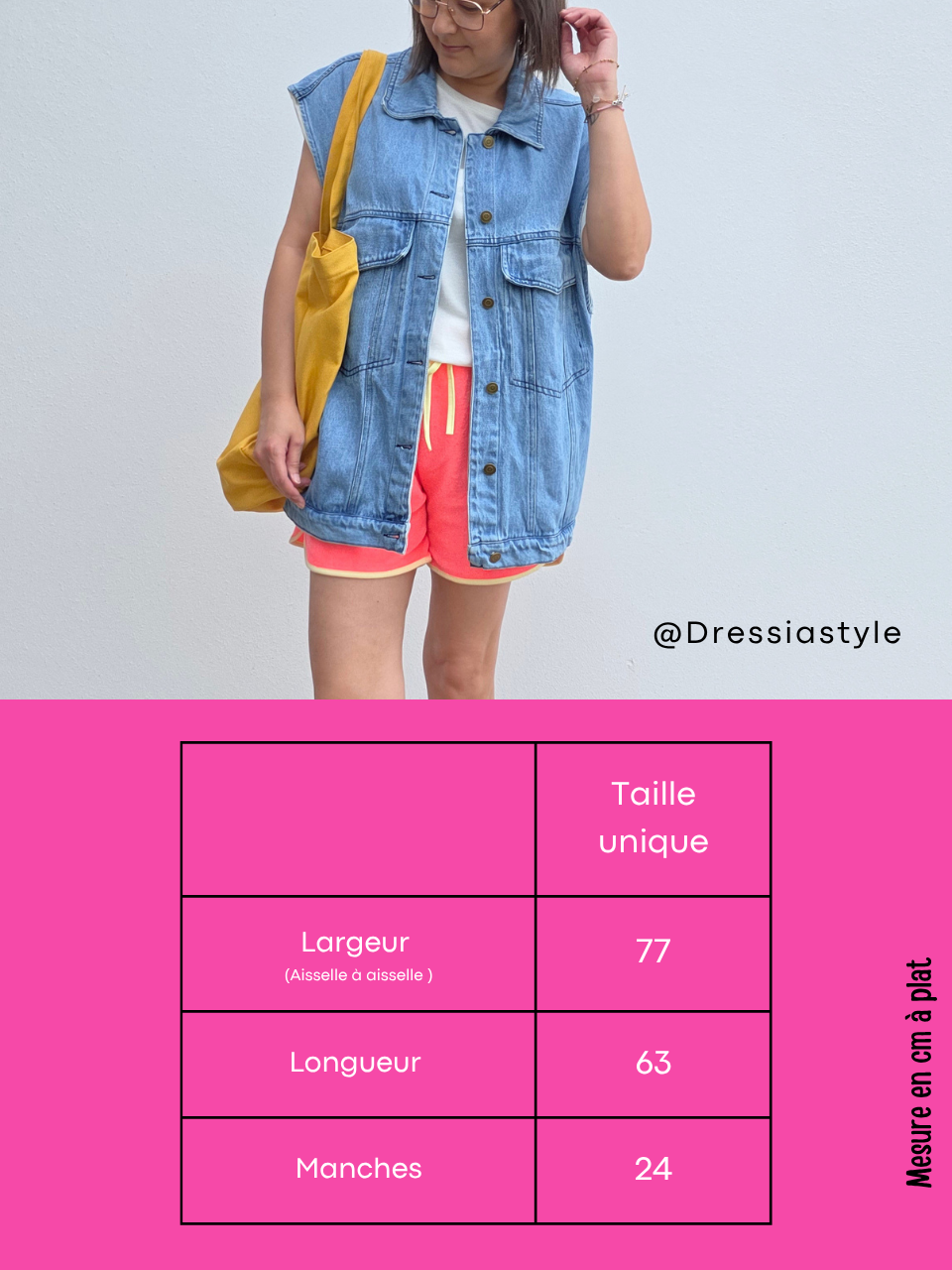 Veste en jean sans manches oversize femme – Taille unique 36 à 42