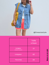 Veste en jean sans manches oversize femme – Taille unique 36 à 42