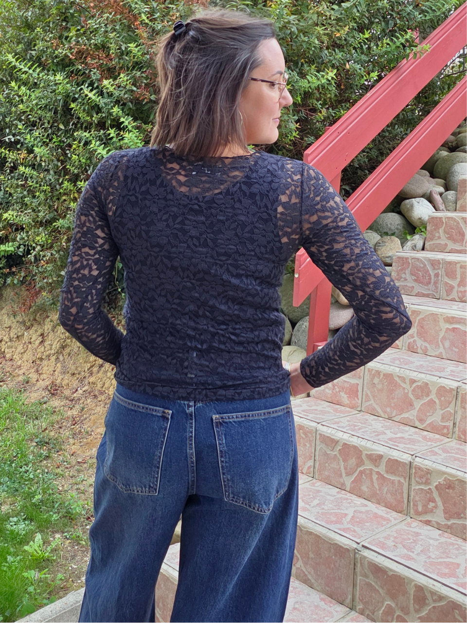 Haut dentelle noir femme manches longues