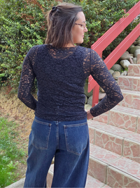 Haut dentelle noir femme manches longues