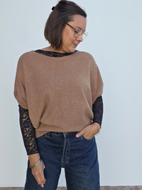 Haut dentelle noir femme manches longues