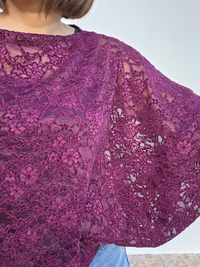 Haut dentelle velours manches boule femme