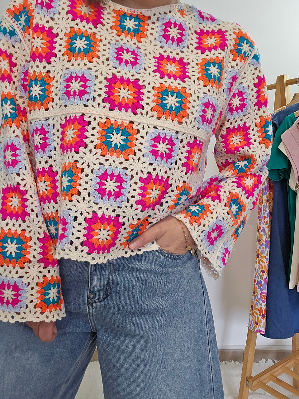 Haut crochet multicolore – esprit bohème