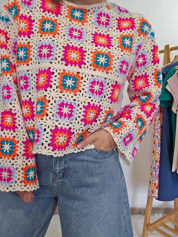 Haut crochet multicolore – esprit bohème