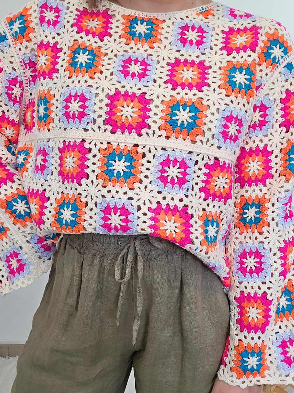 Haut crochet multicolore – esprit bohème