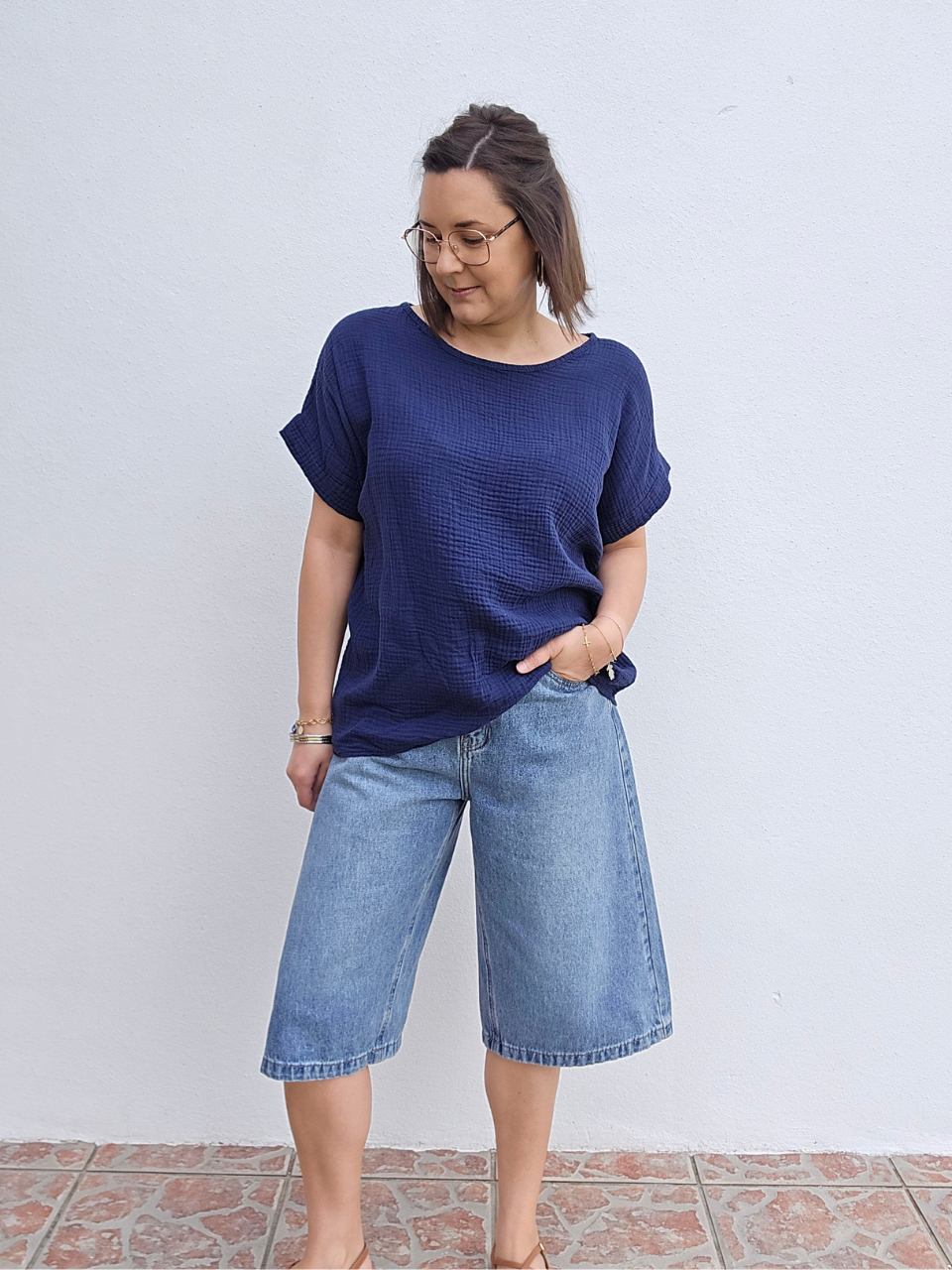 Haut en gaze de coton – Marine ou Jaune