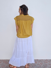 Haut fluide ajouré aux épaules – Ocre, Blanc & Vieux rose